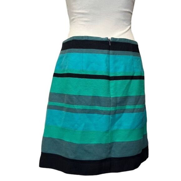 Loft Textured Pencil Skirt Black Teal Green Striped Lined Back Zip Size 8 - Picture 3 of 8